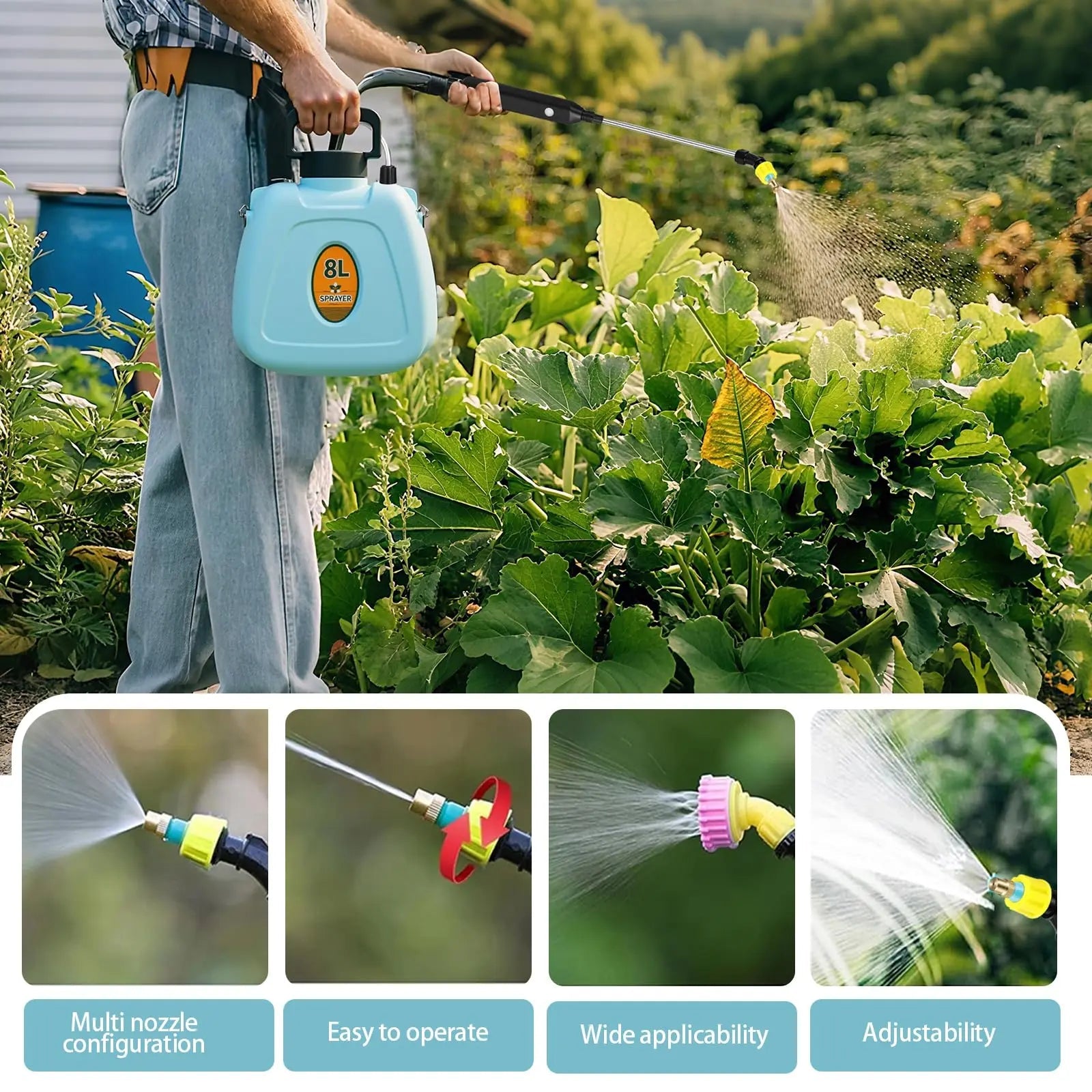2 Gallon Electric Garden Sprayer Battery Powered 3 Speeds Telescopic Wand 3 Nozzles USB Rechargeable