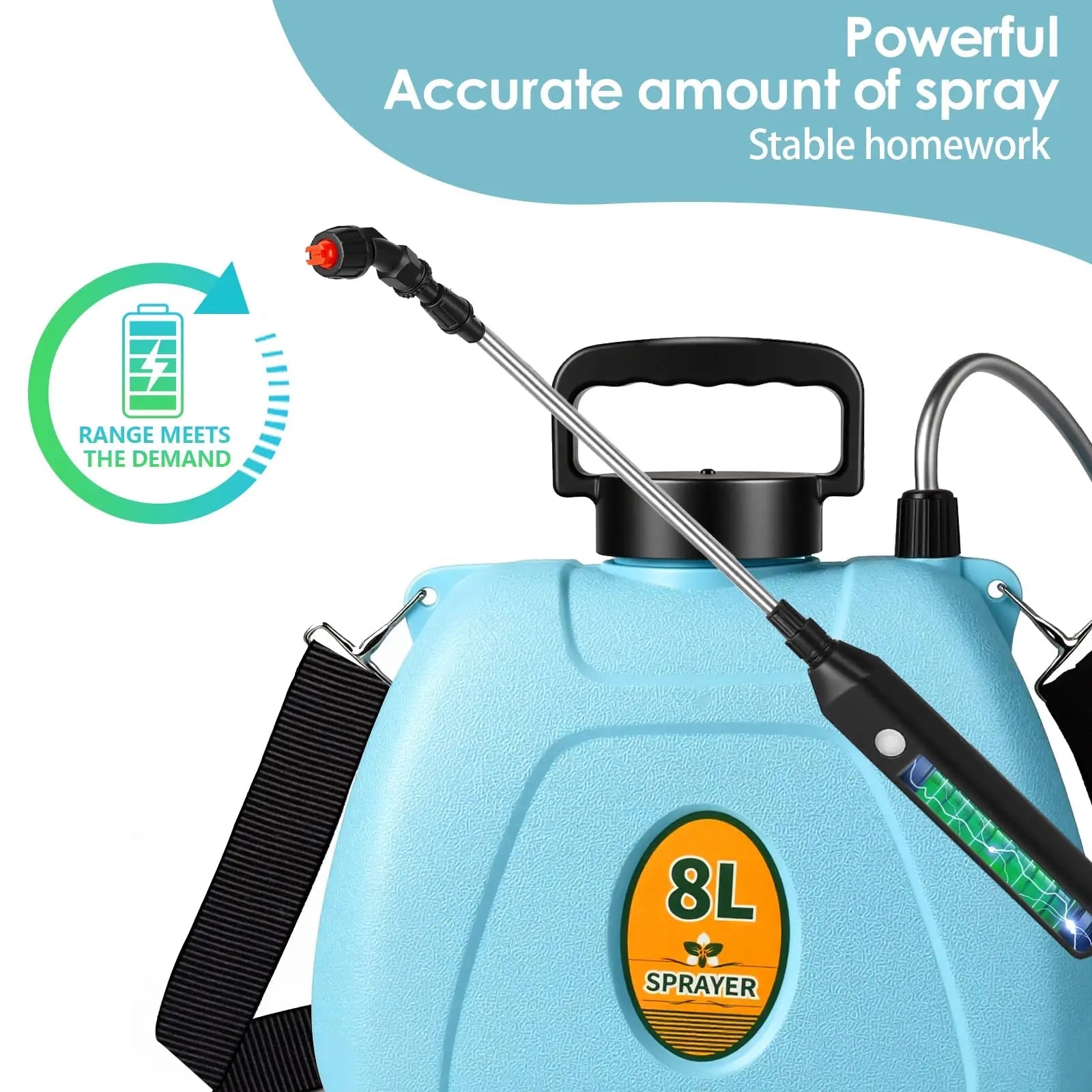 2 Gallon Electric Garden Sprayer Battery Powered 3 Speeds Telescopic Wand 3 Nozzles USB Rechargeable