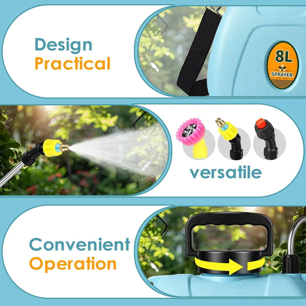 2 Gallon Electric Garden Sprayer Battery Powered 3 Speeds Telescopic Wand 3 Nozzles USB Rechargeable