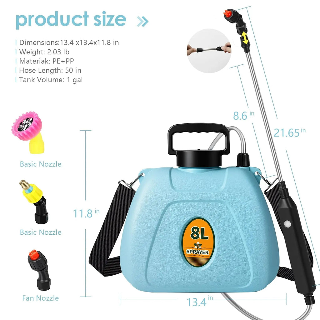 2 Gallon Electric Garden Sprayer Battery Powered 3 Speeds Telescopic Wand 3 Nozzles USB Rechargeable