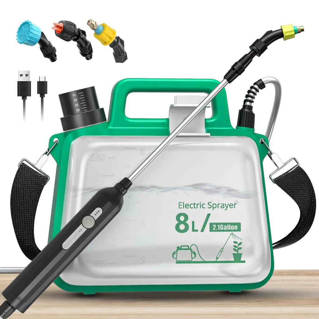 2 Gallon Electric Garden Sprayer Battery Powered Telescopic Wand 3 Nozzles USB Rechargeable