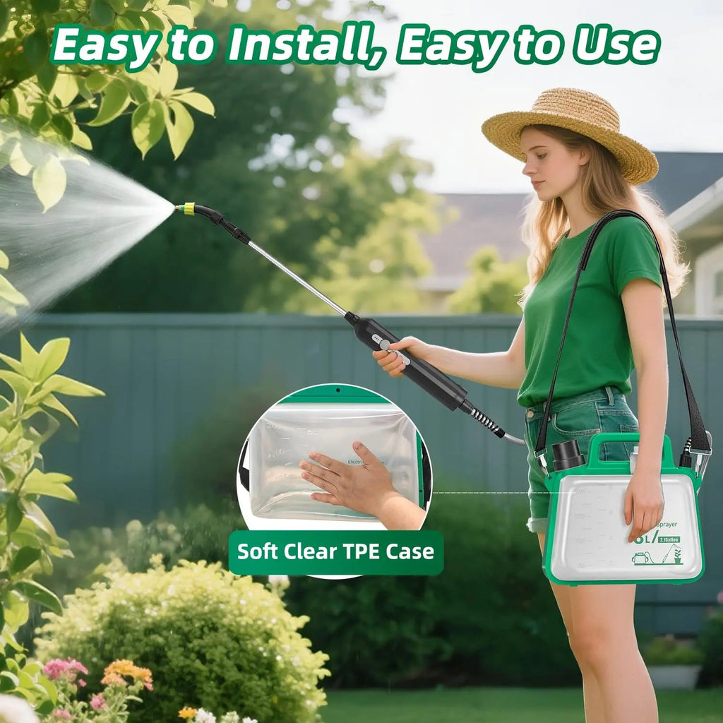 2 Gallon Electric Garden Sprayer Battery Powered Telescopic Wand 3 Nozzles USB Rechargeable