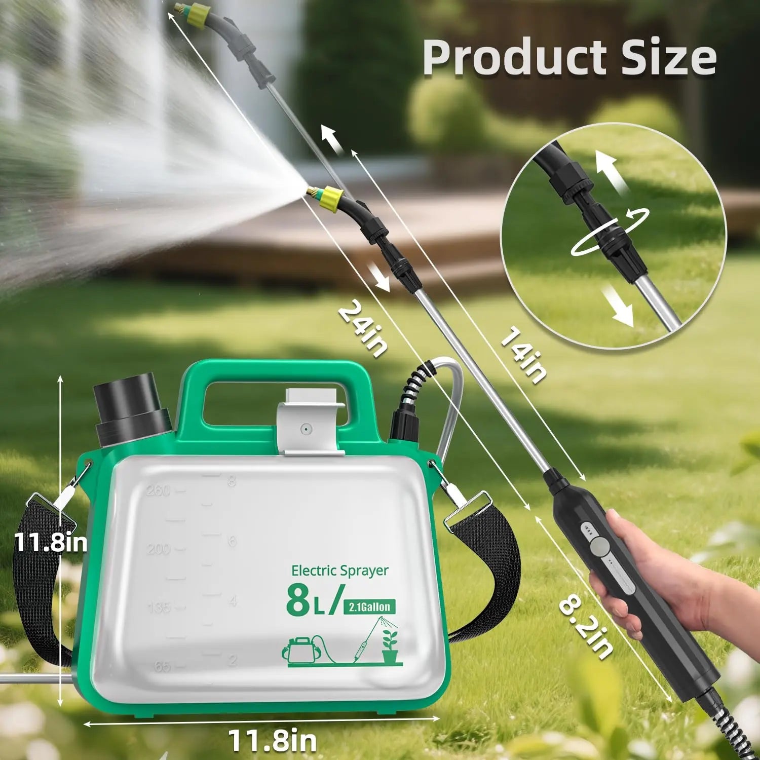 2 Gallon Electric Garden Sprayer Battery Powered Telescopic Wand 3 Nozzles USB Rechargeable