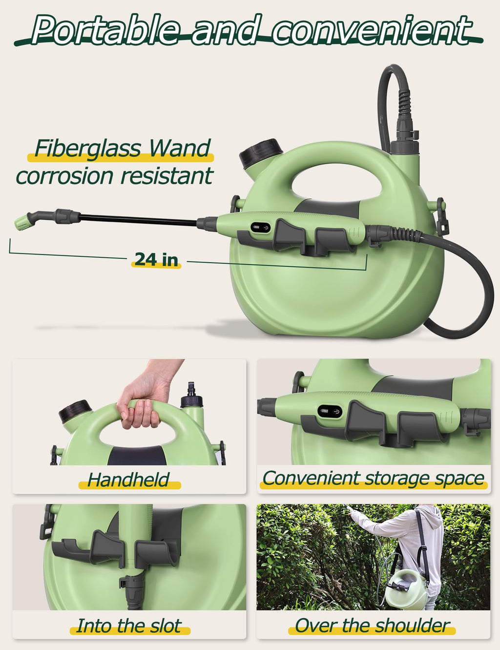 1.35 Gallon Electric Garden Sprayer Battery Powered Telescopic Wand Adjustable Nozzle USB Rechargeable