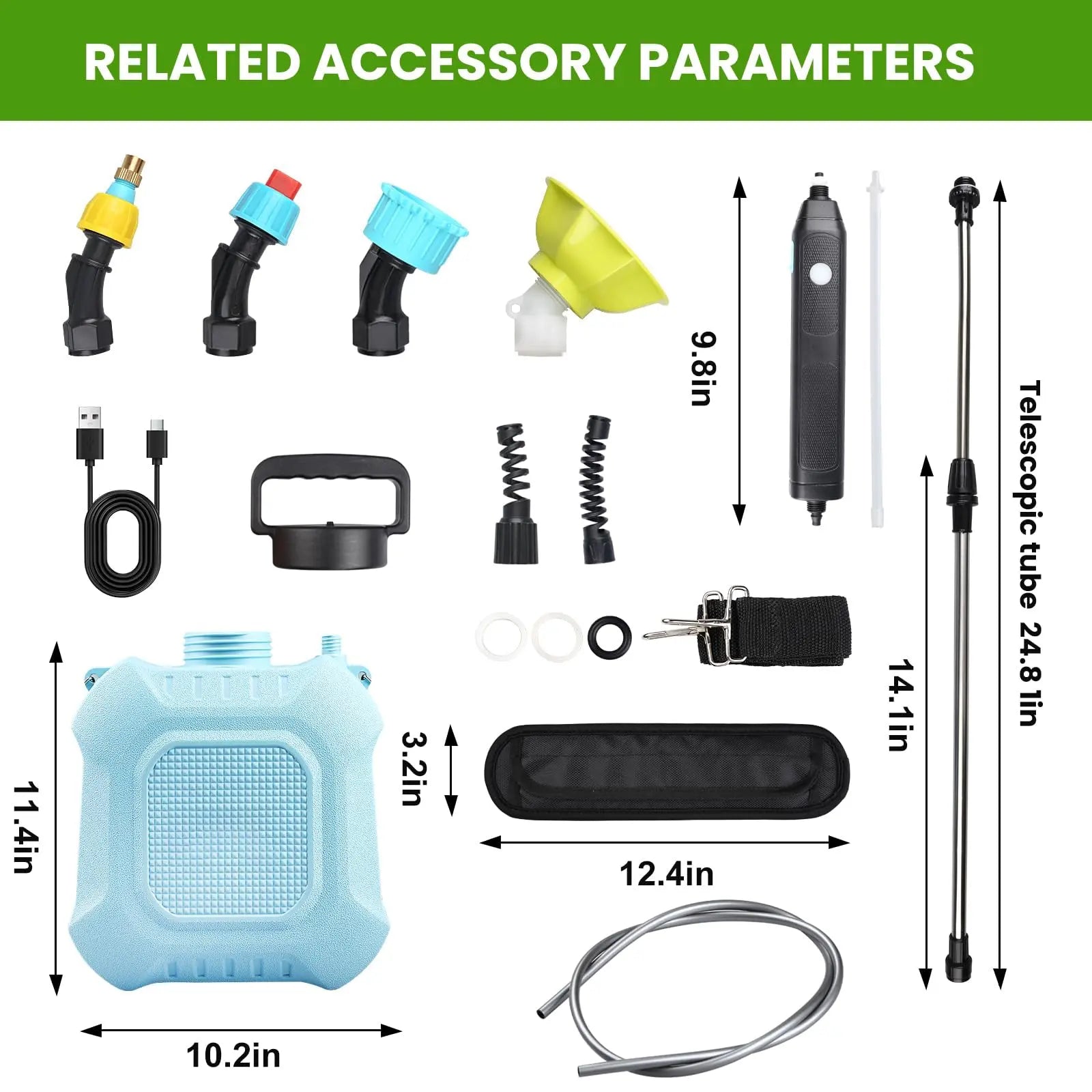 2 Gallon Electric Garden Sprayer Battery Powered Retractable Wand 4 Nozzles USB Rechargeable