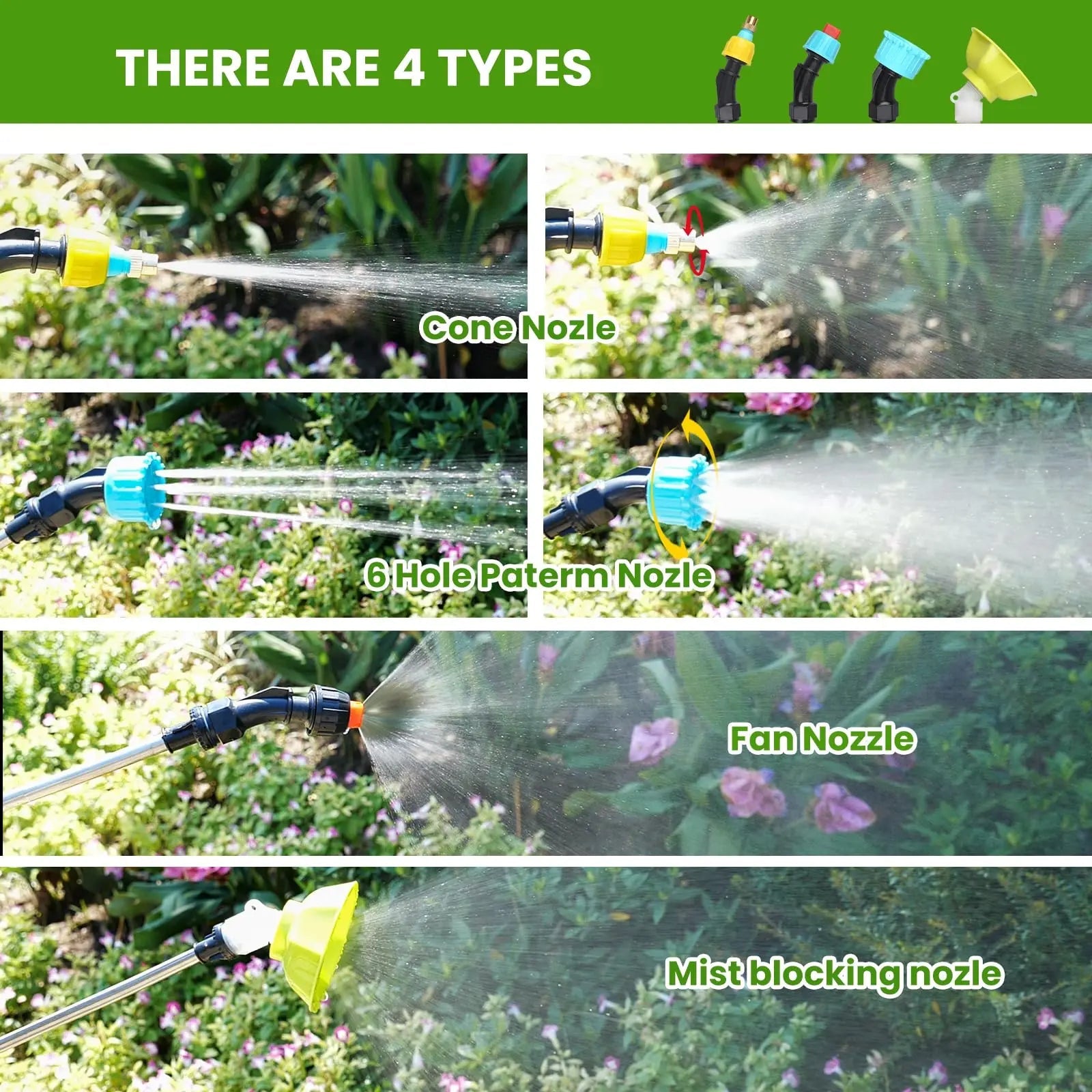2 Gallon Electric Garden Sprayer Battery Powered Retractable Wand 4 Nozzles USB Rechargeable