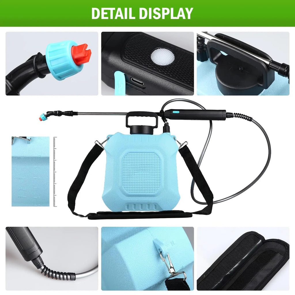 2 Gallon Electric Garden Sprayer Battery Powered Retractable Wand 4 Nozzles USB Rechargeable