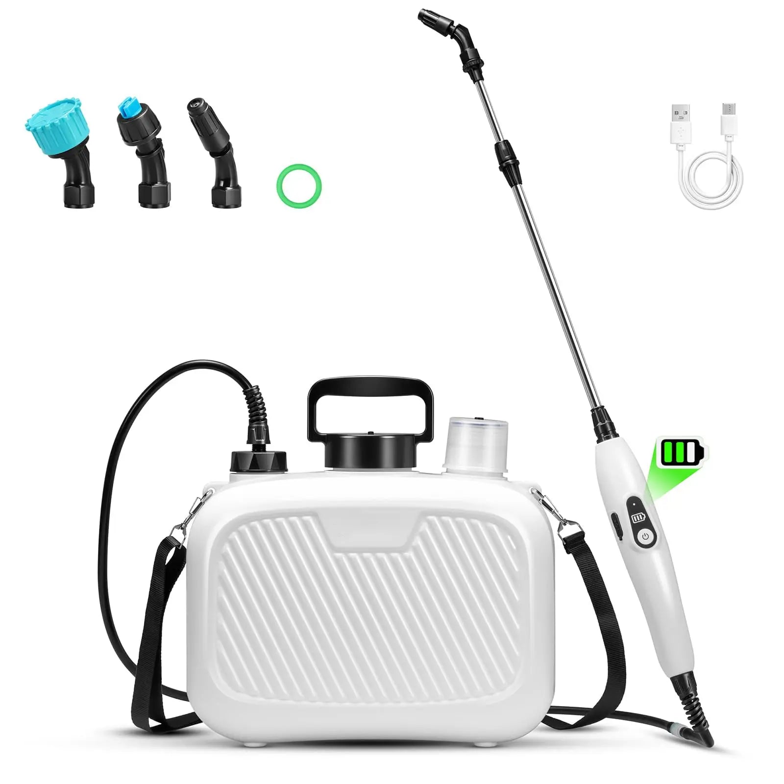 2 Gallon Electric Garden Sprayer Battery Powered 3 Nozzles Ergonomic Handle USB Rechargeable