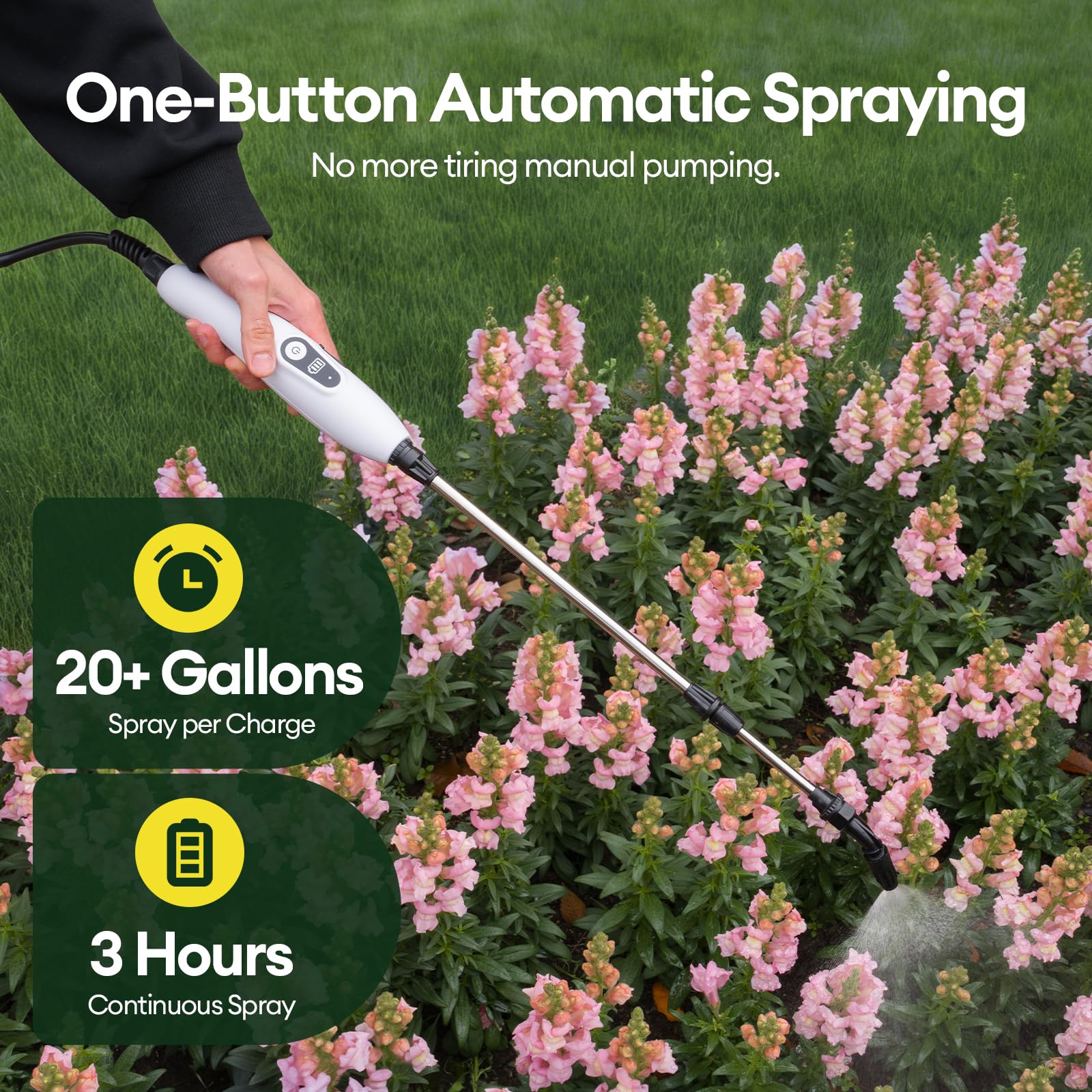 2 Gallon Electric Garden Sprayer Battery Powered 3 Nozzles Ergonomic Handle USB Rechargeable