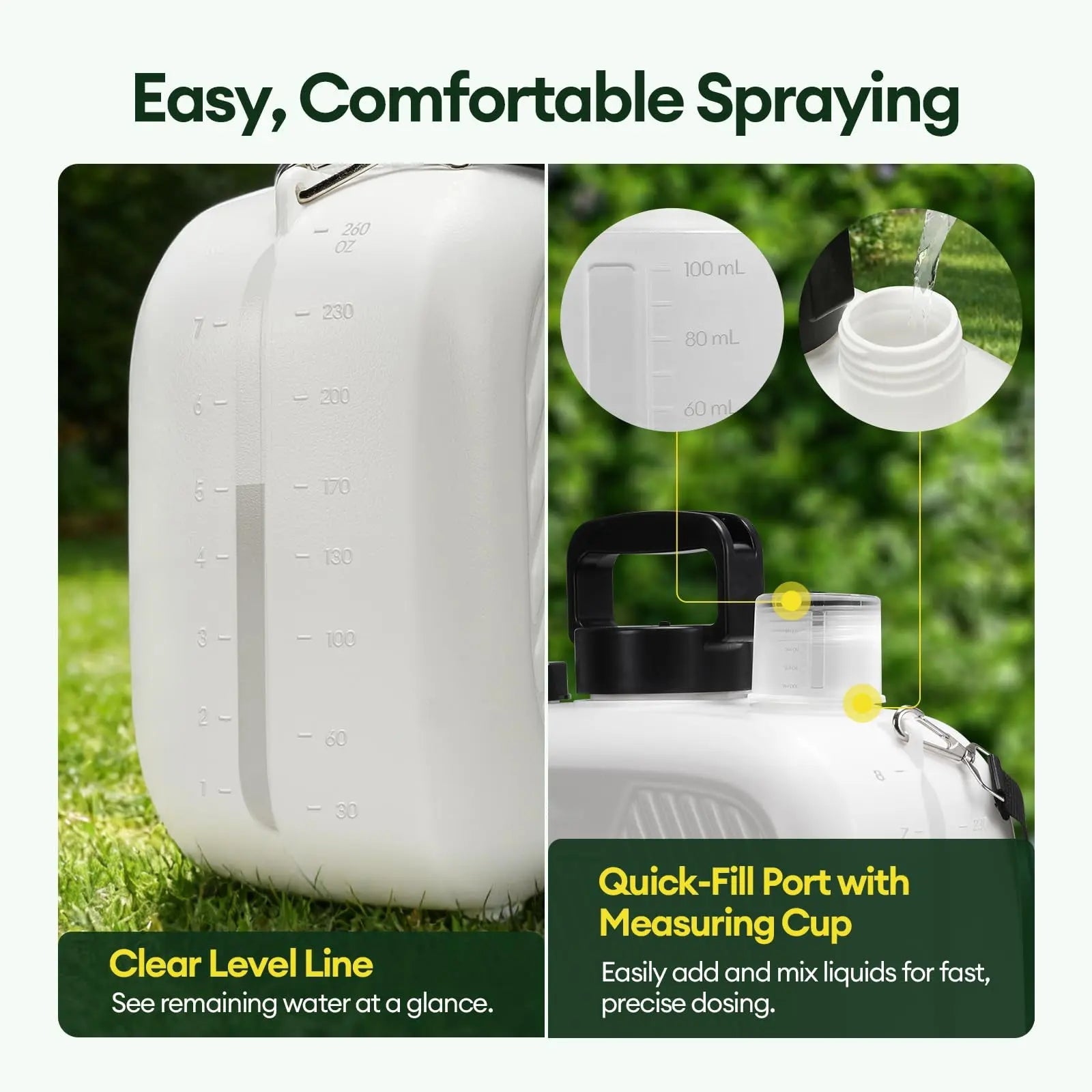 2 Gallon Electric Garden Sprayer Battery Powered 3 Nozzles Ergonomic Handle USB Rechargeable